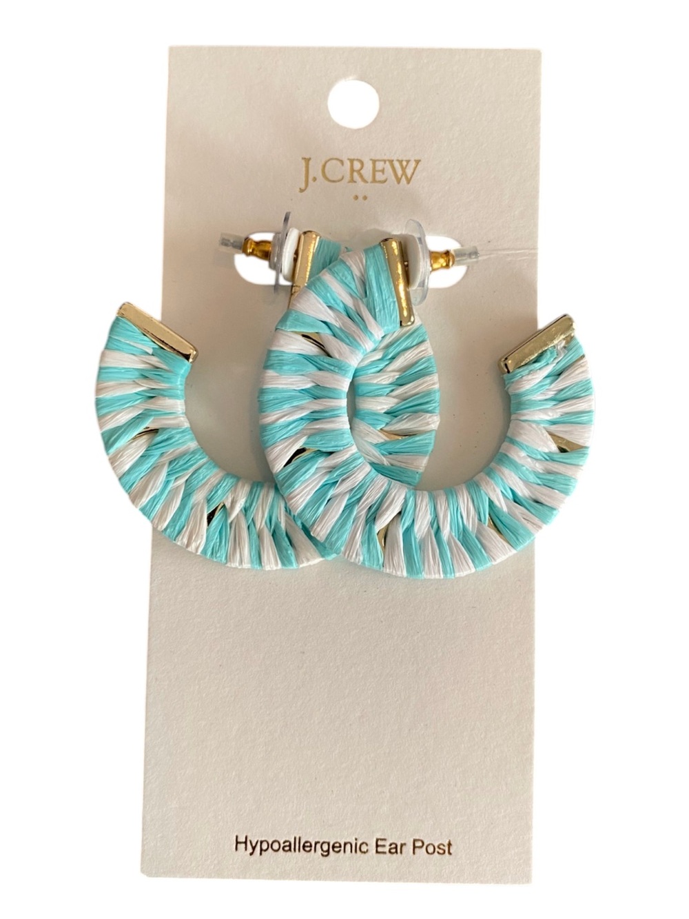 J. Crew Aqua and White Striped Earrings